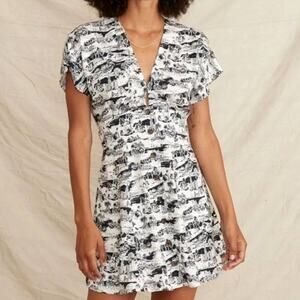 Marine Layer Camila Toile Mini Dress Black White V Neck Short Sleeve Pockets S